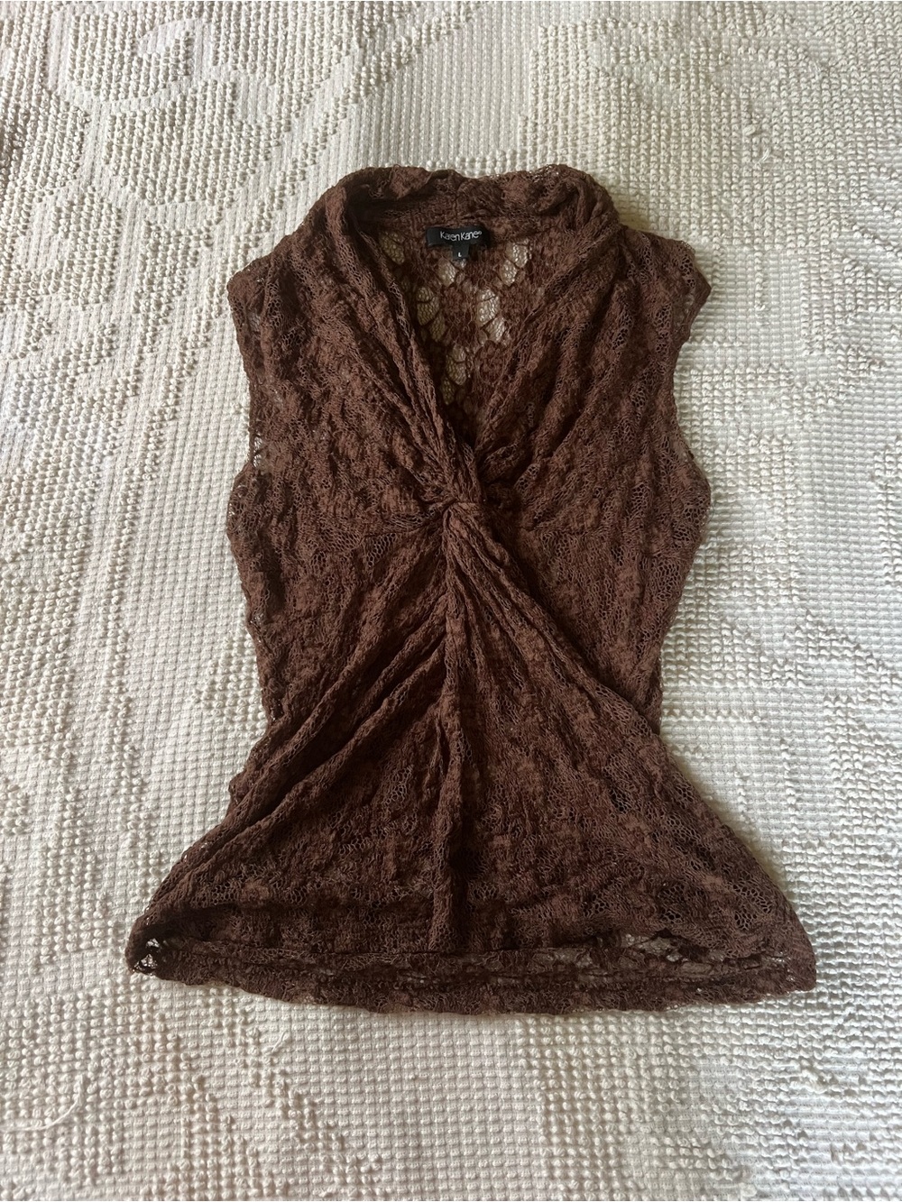 2000s y2k Karen Kane Brown Lace Twist-Front Sleeveless Top